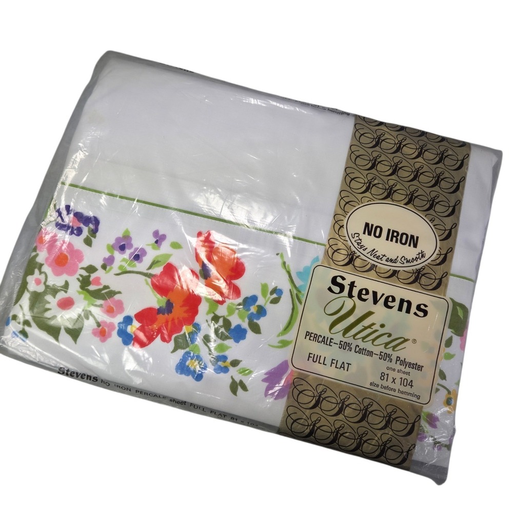 Stevens Utica Flower Patch Full Flat Sheet Floral No Iron Fabric Cottage Vtg New